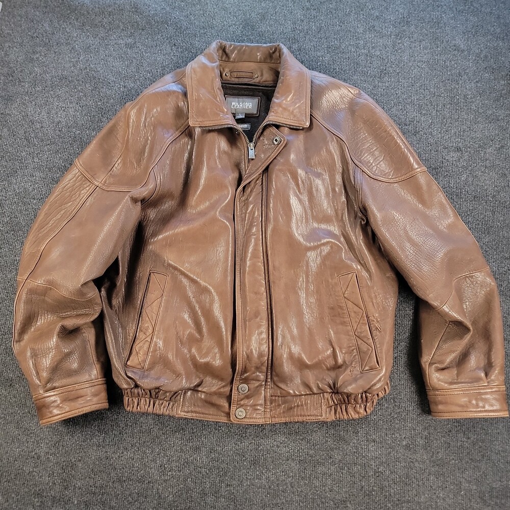 Vintage Wilsons Men's Brown Genuine Leather Bomber Jacket Zip Up Size L